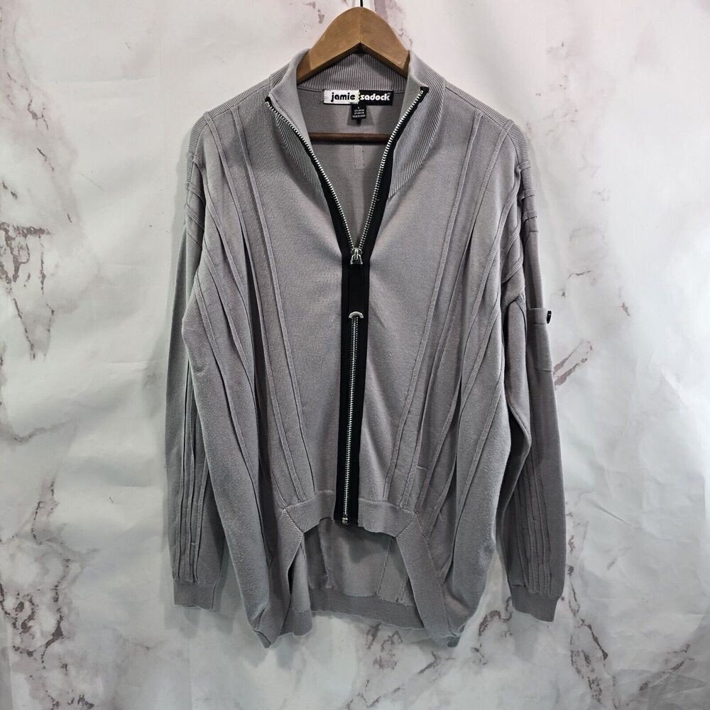 Jamie Sadock Sweater Womens Large Gray Full Zip Jacket Golf Mock Long Sleeve